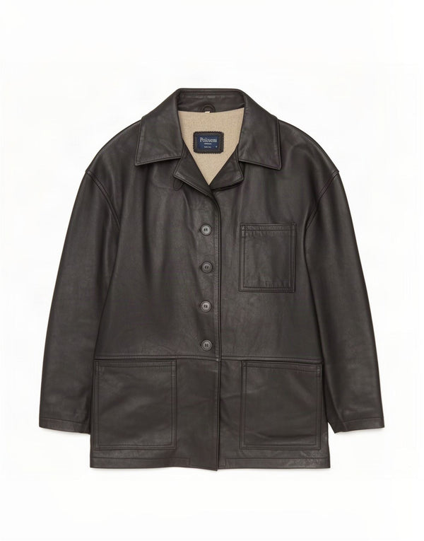 Giacca in pelle vintage da donna vestibilità ampia UK 10 piccola nera