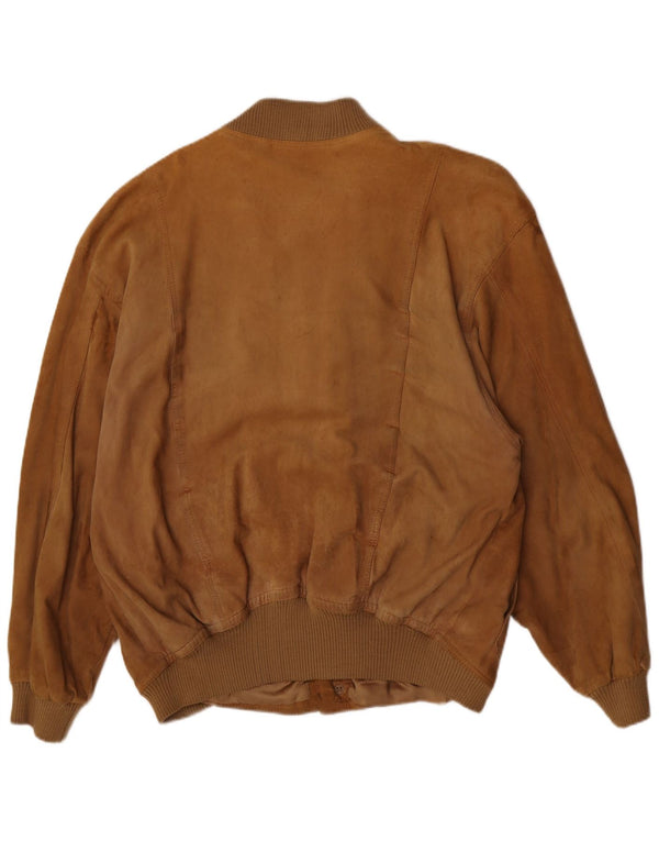 Giubbotto bomber vintage in pelle scamosciata da uomo IT 54 2XL Marrone retrò