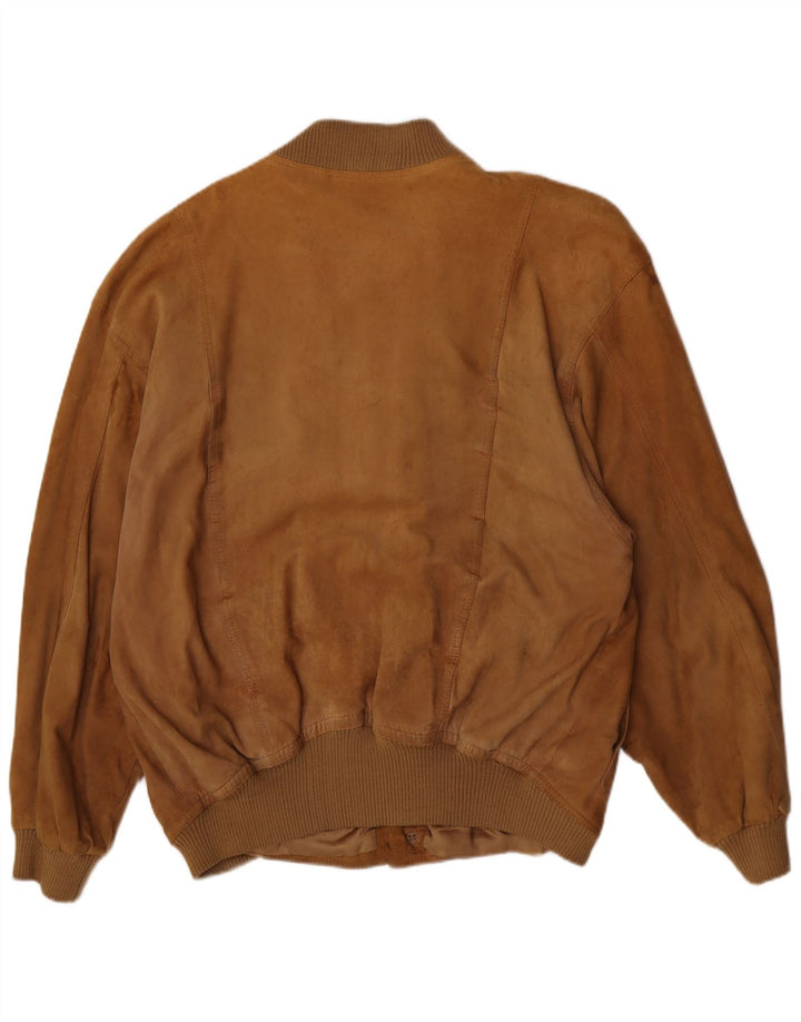 Giubbotto bomber vintage in pelle scamosciata da uomo IT 54 2XL Marrone retrò