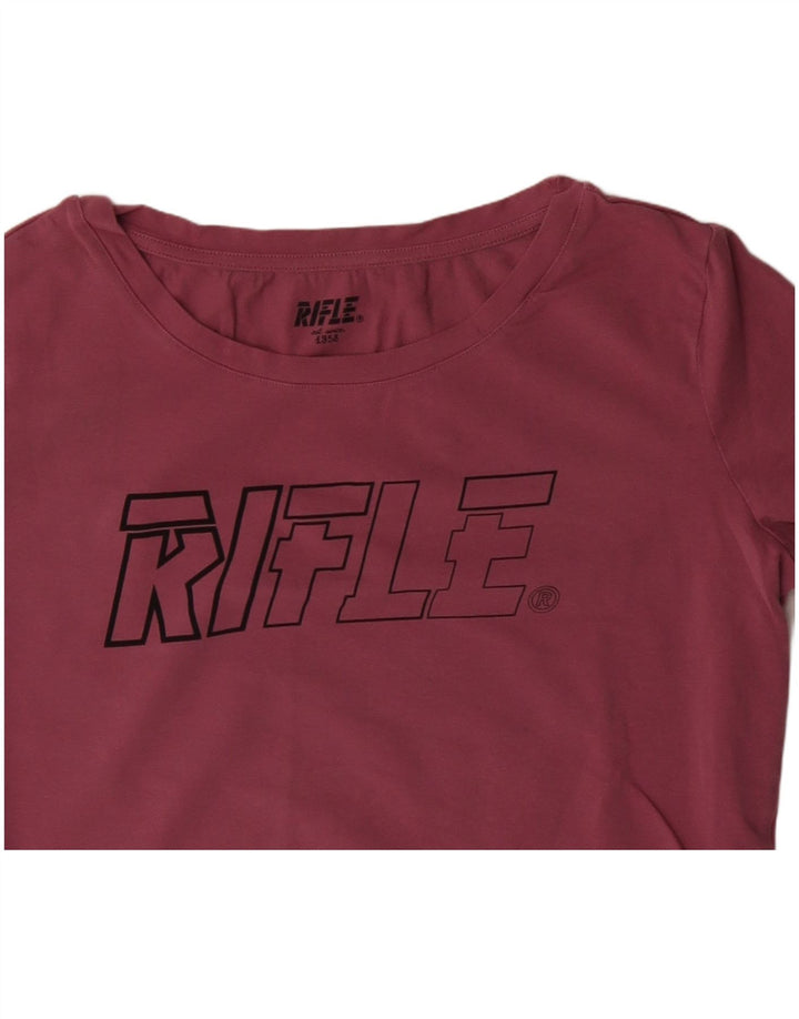 RIFLE Top grafico da donna a maniche lunghe UK 18 XL Cotone rosa