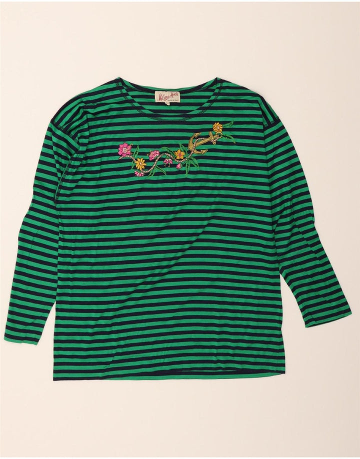 VINTAGE Womens Graphic Top Long Sleeve IT 46 Large Green Striped Vintage Vintage and Second-Hand Vintage from Messina Hembry 