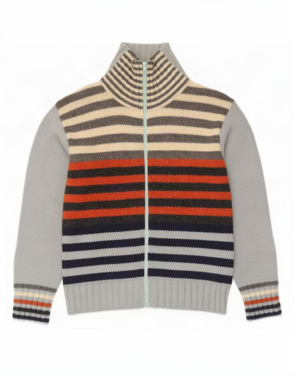 Daniele Fiesoli Mens Cardigan Sweater Medium Grey Striped Wool