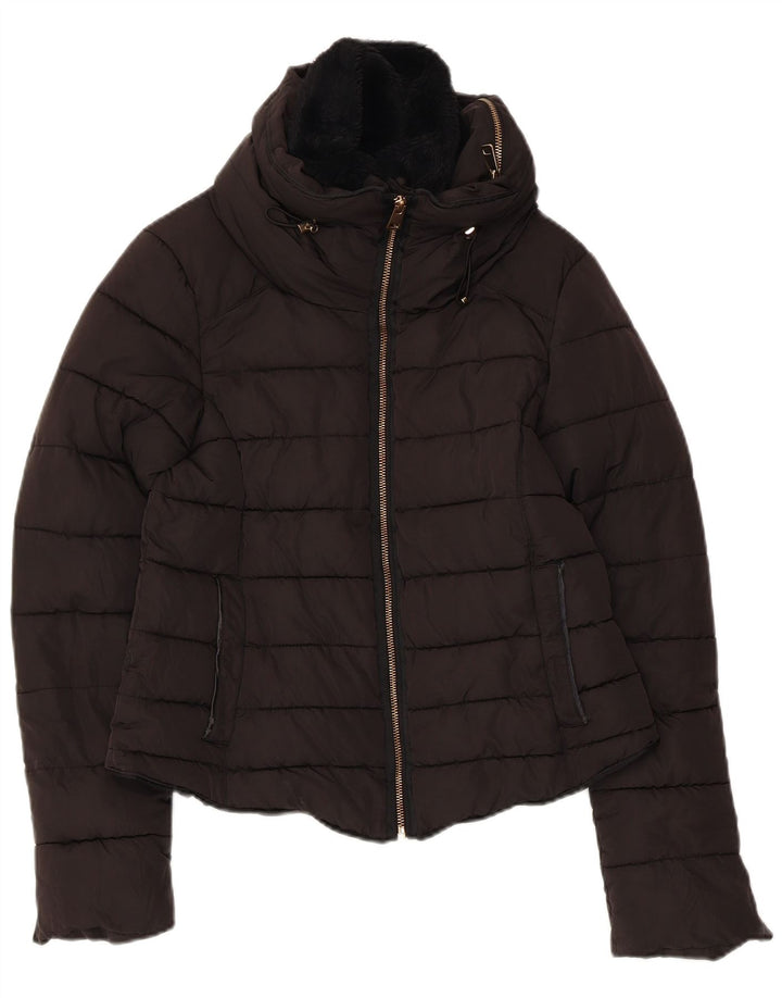 Giacca imbottita con cappuccio da donna Zara UK 10 piccola poliestere nero