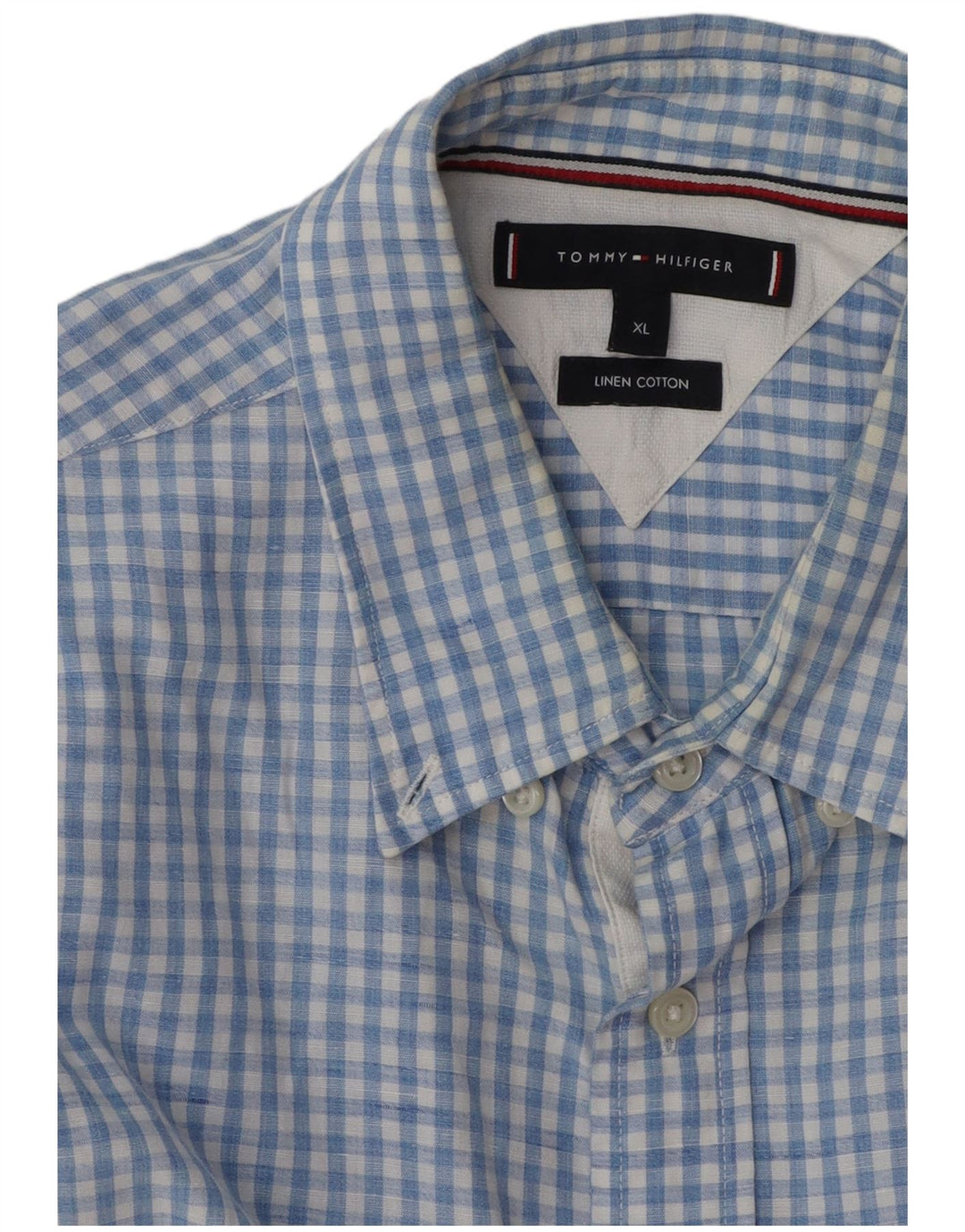 Camicia da uomo Tommy Hilfiger XL blu a quadretti in lino