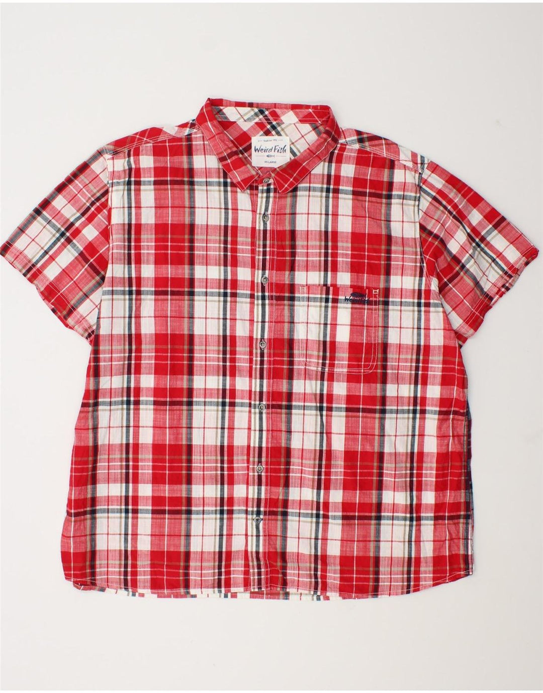 Camicia a maniche corte da uomo Weird Fish 4XL in cotone a quadri rossi
