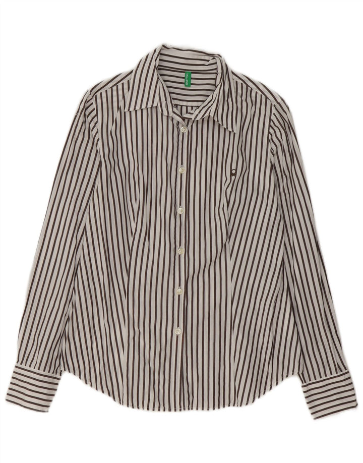 Camicia da donna Benetton UK 14 Cotone gessato bianco medio