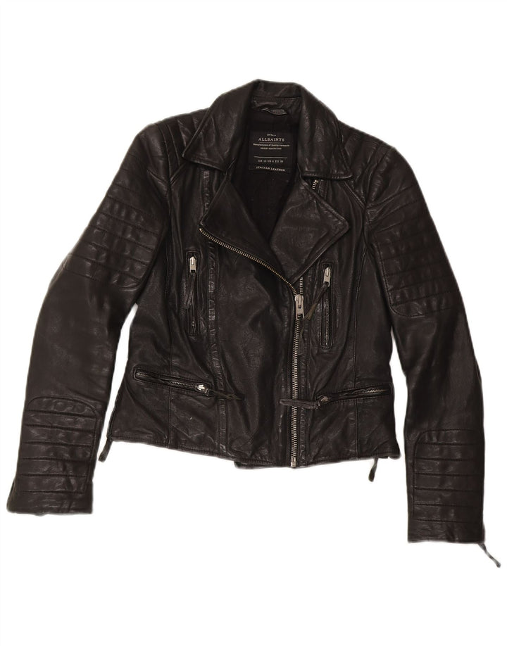 ALL SAINTS Womens Leather Biker Jacket UK 10 Small Black Leather