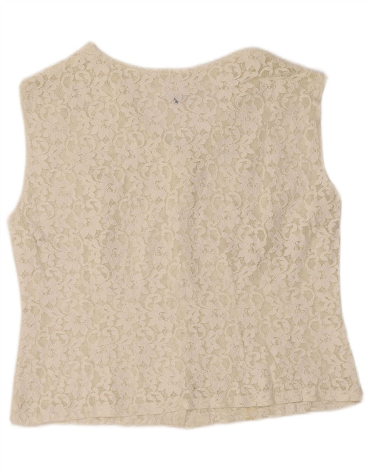 Camicetta senza maniche corta da donna VINTAGE IT 50 XL bianco sporco floreale