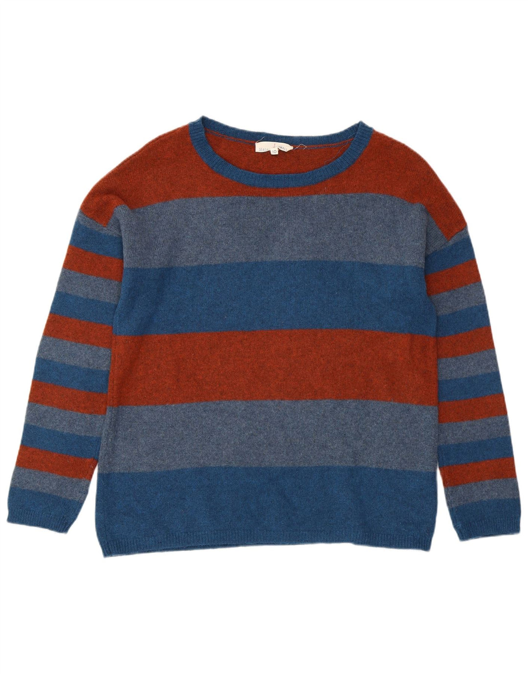 SEASALT CORNWALL Maglione da donna con scollo a barca UK 10 Piccolo a righe blu