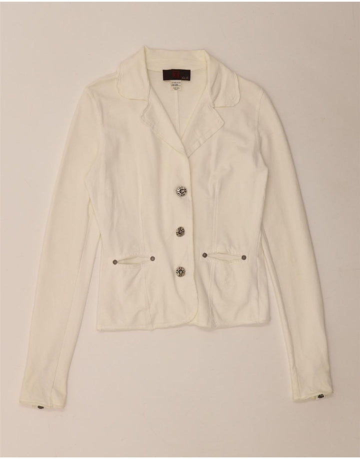 Giacca blazer a 3 bottoni da donna Liu Jo UK 10 piccola in cotone bianco