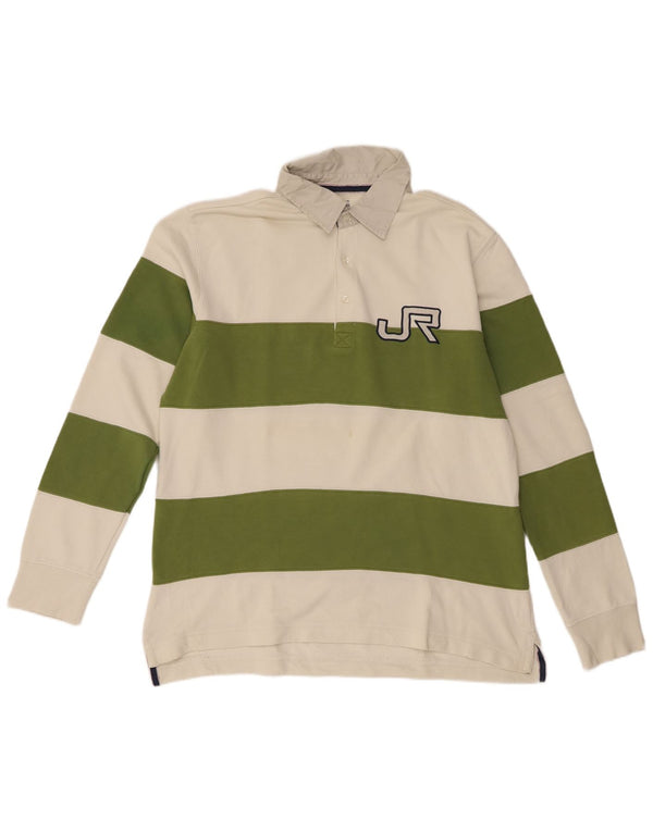 Polo da rugby da uomo a maniche lunghe Rifle XL in cotone a righe bianche