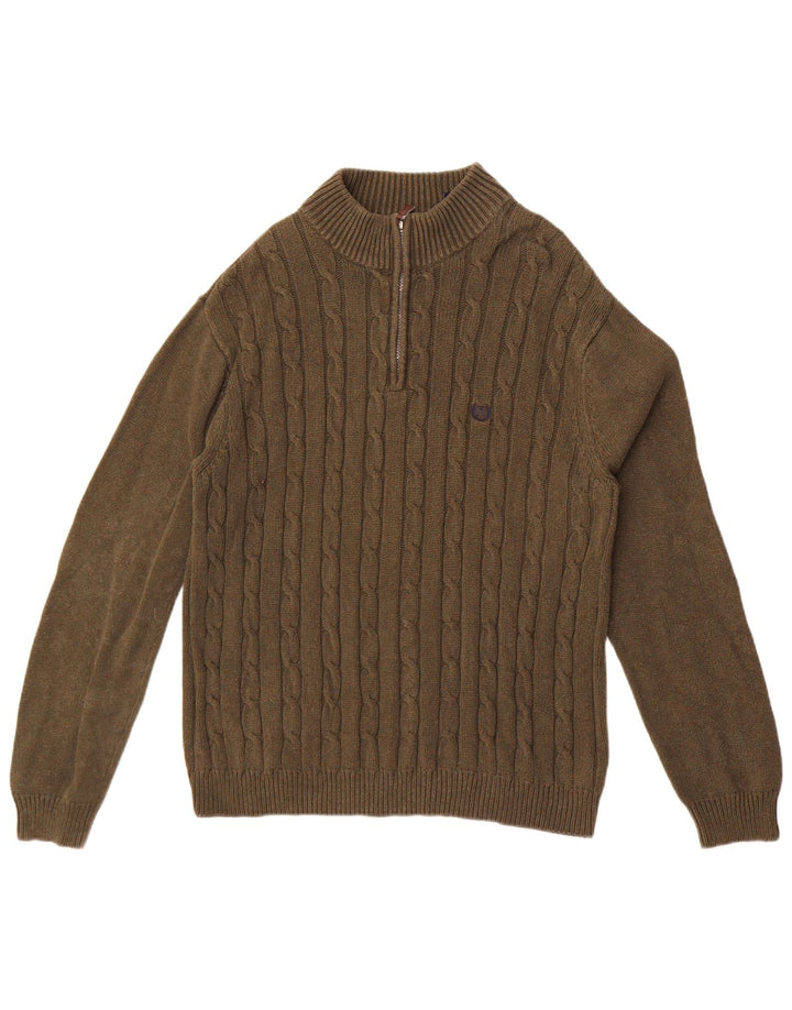 Maglione da uomo Chaps con zip e collo in cotone kaki medio