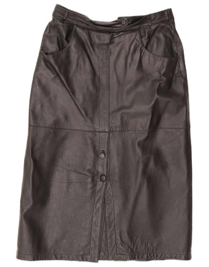 Gonna in pelle vintage da donna IT 42 media W30 in pelle nera