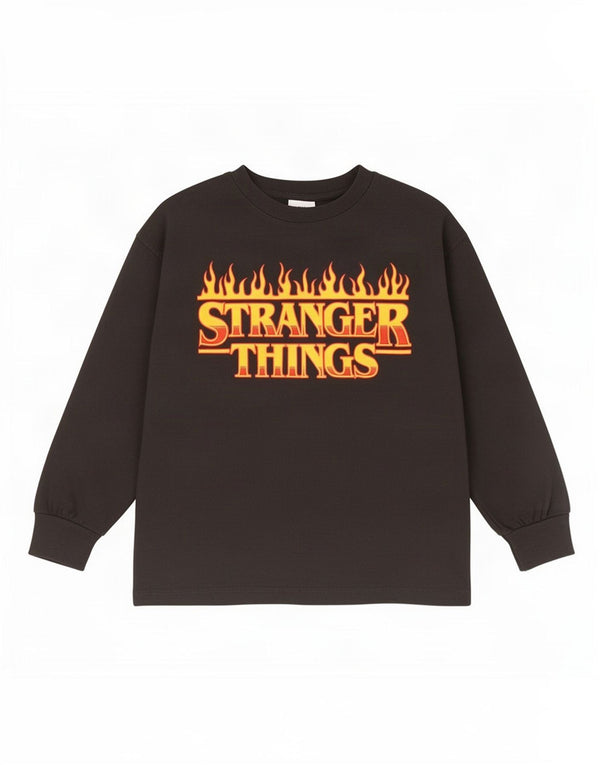 Top Zara da bambino con grafica Stranger Things a maniche lunghe 6-7 anni in cotone nero