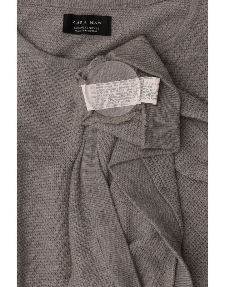 Maglione maglione girocollo da uomo Zara grande in cotone grigio