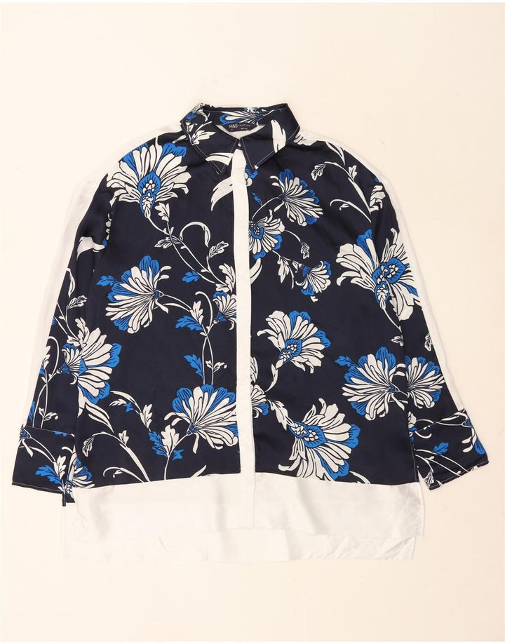 Camicetta camicia oversize da donna Marks & Spencer UK 16 grande blu navy floreale