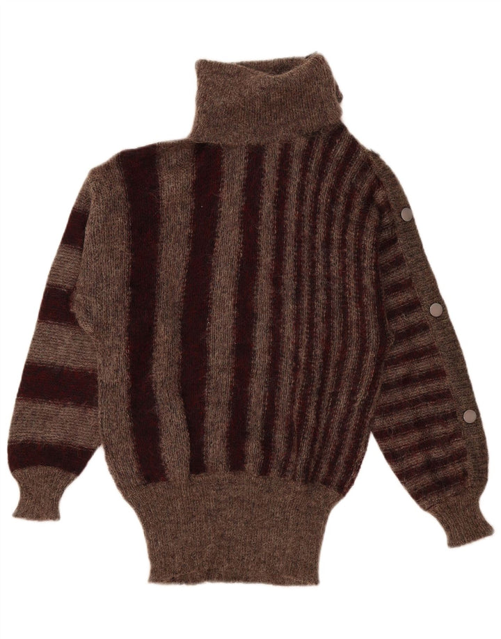 Maglione maglione vintage da donna con collo alto IT 44 a righe marrone medio