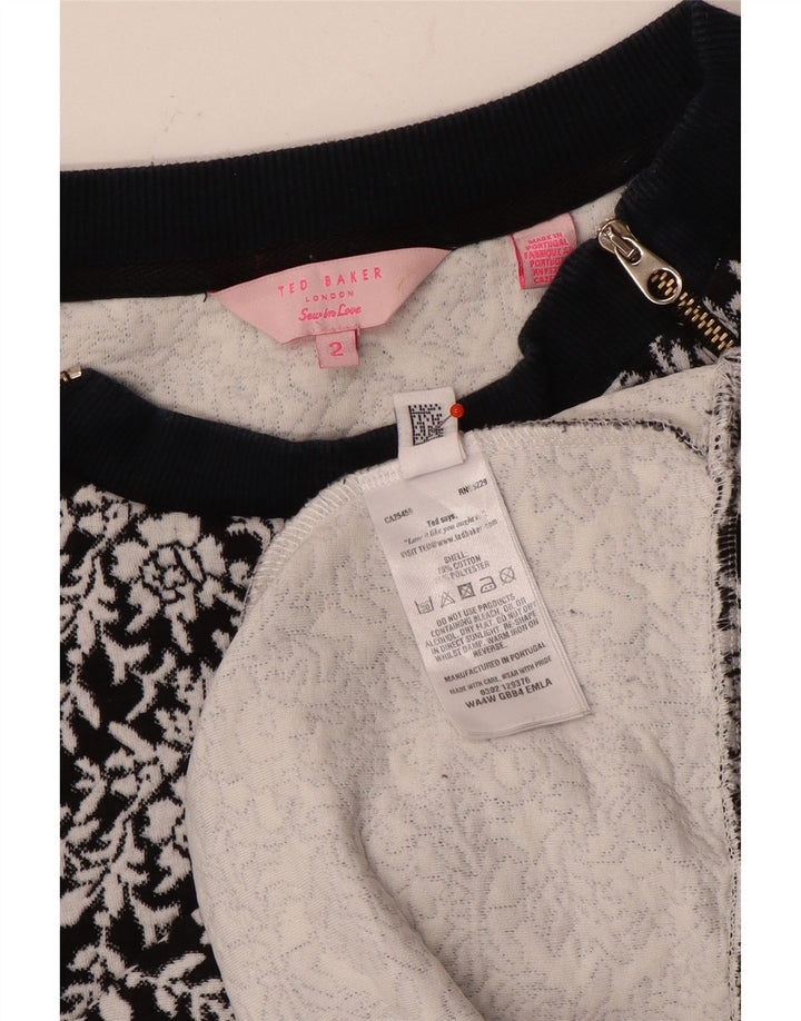 Felpa da donna Ted Baker maglione taglia 2 piccolo cotone floreale nero
