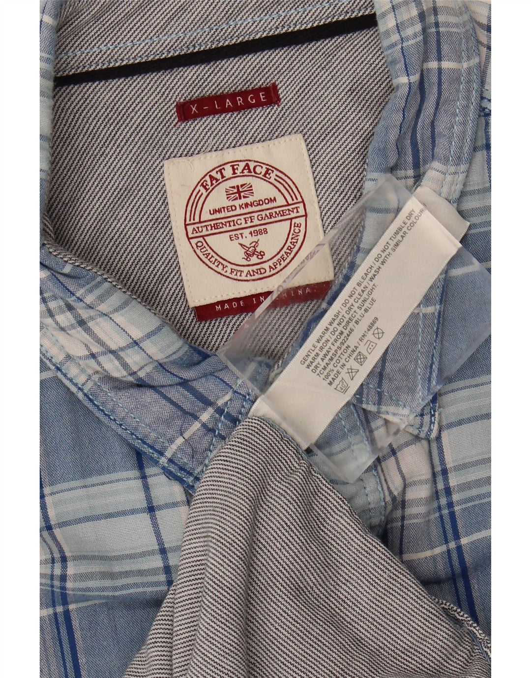 FAT FACE Mens Flannel Shirt XL Blue Check Cotton