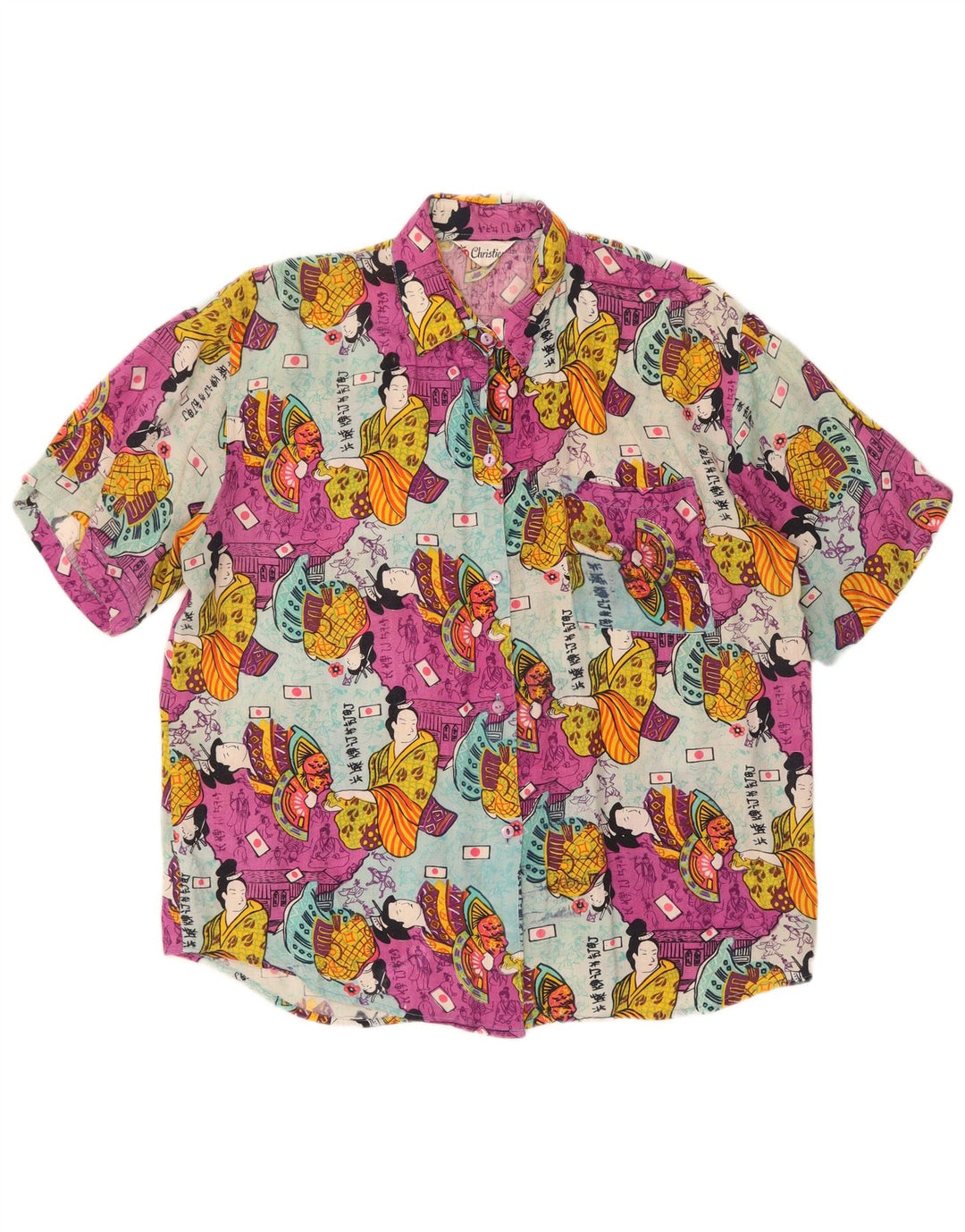 Camicia a maniche corte grafica da donna Christian UK 14 grande multicolore