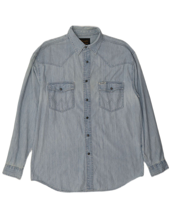 Camicia di jeans da uomo Wrangler in cotone blu medio