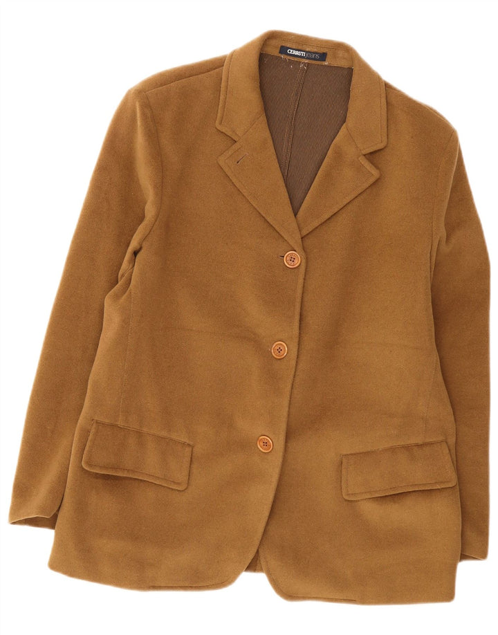 Giacca blazer da donna a 3 bottoni Cerruti UK 16 grande poliestere marrone