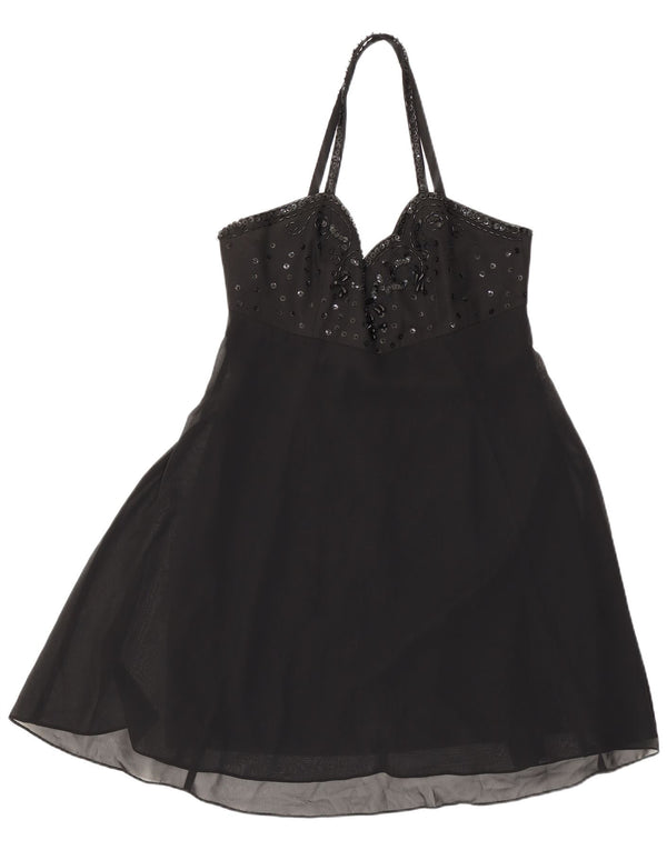 Mini abito halter da donna Charlotte Halton UK 12 poliestere nero medio