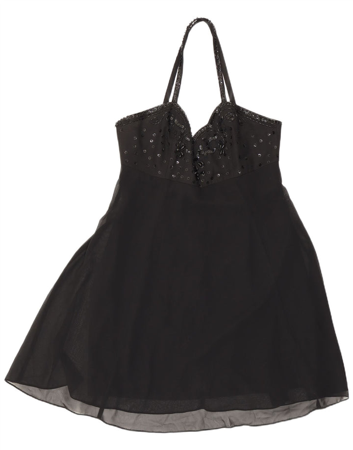 Mini abito halter da donna Charlotte Halton UK 12 poliestere nero medio