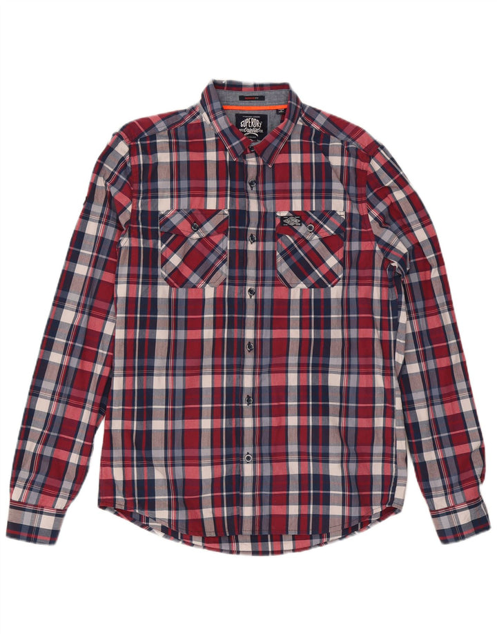 Camicia da uomo Regular Fit Superdry in cotone a quadri rossi grandi
