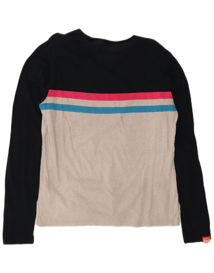 SUPERDRY Womens Top Long Sleeve UK 16 Large Grey Colourblock Cotton