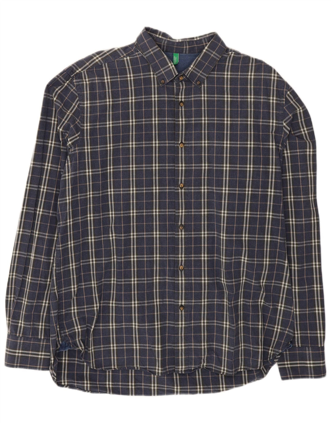 Camicia Benetton Uomo 2XL Cotone a quadri Blu Navy