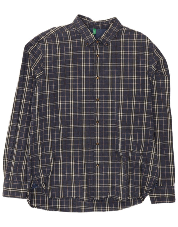 Camicia Benetton Uomo 2XL Cotone a quadri Blu Navy