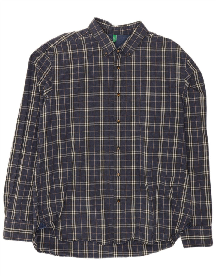 Camicia Benetton Uomo 2XL Cotone a quadri Blu Navy