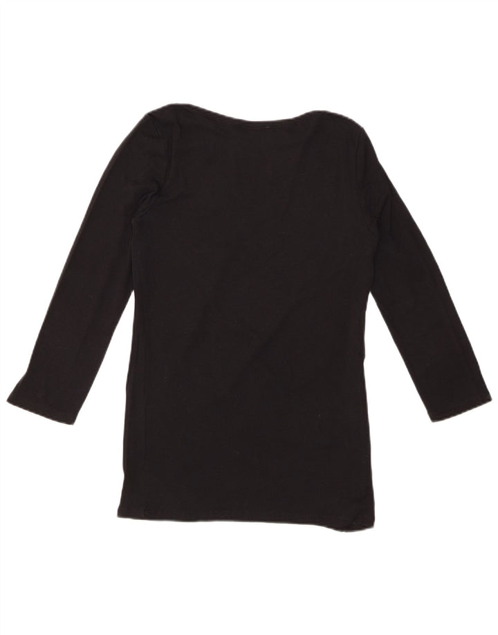 BENETTON Top grafico da donna manica 3/4 UK 8 piccolo nero