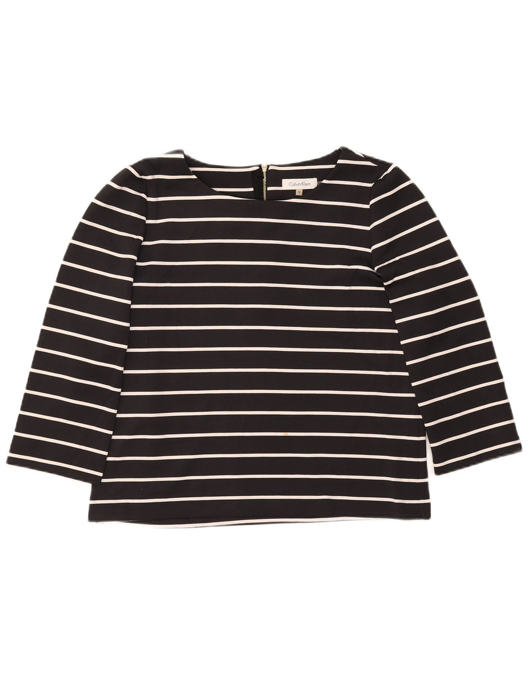 CALVIN KLEIN Top da donna manica 3/4 UK 14 Poliestere a righe nere medie