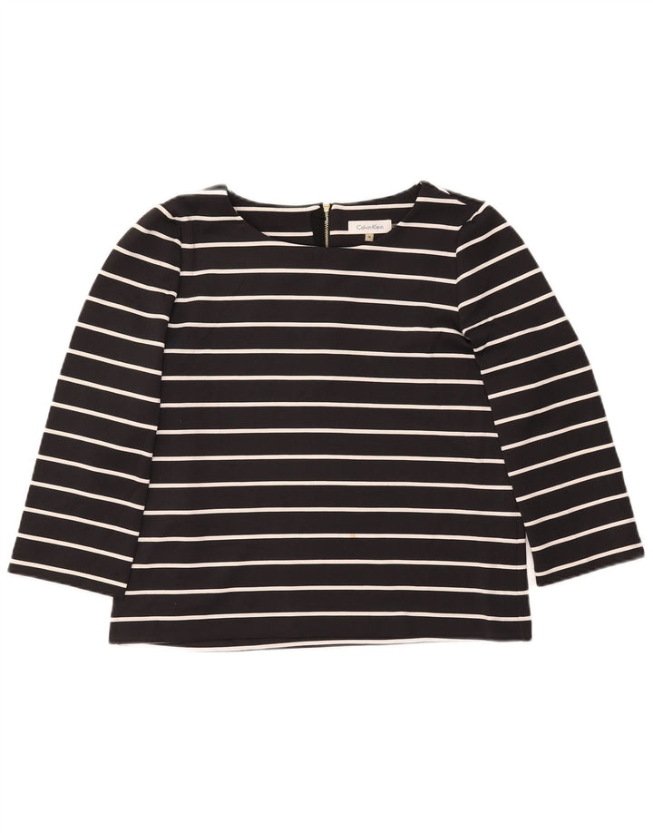 CALVIN KLEIN Top da donna manica 3/4 UK 14 Poliestere a righe nere medie