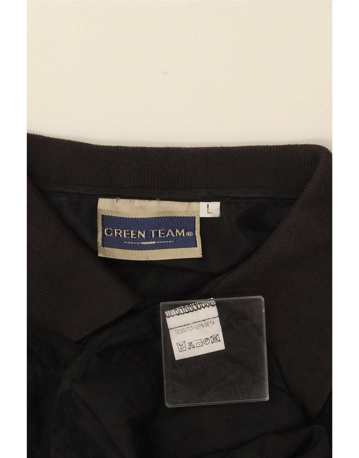 Camicia pullover a maniche corte vintage da uomo grande in seta nera