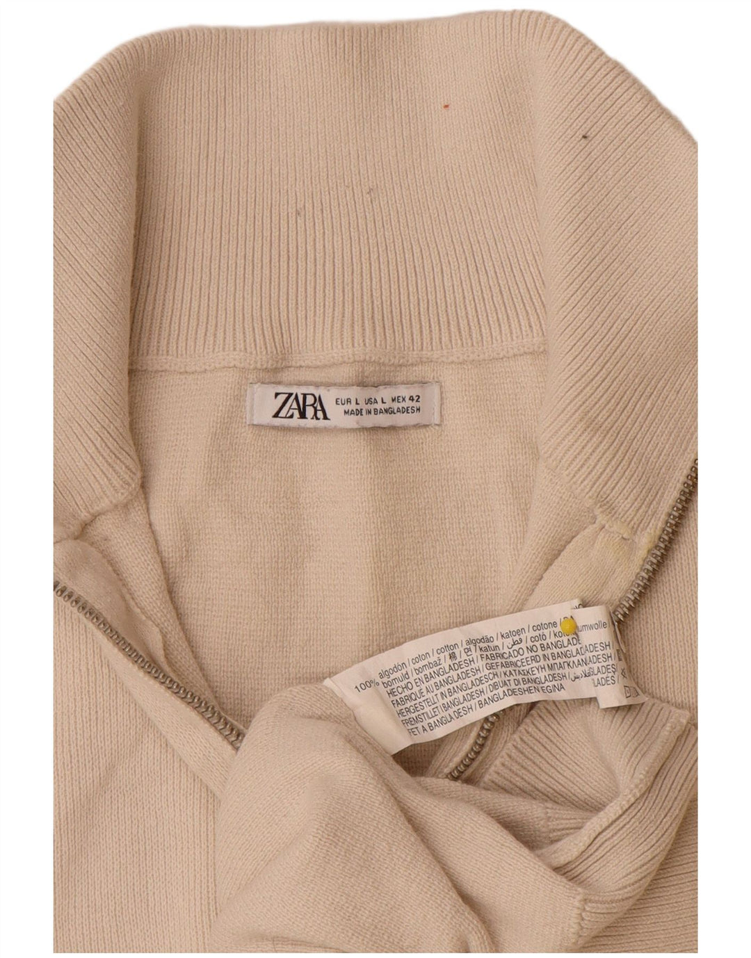 Maglione Zara da uomo con collo con zip, grande, in cotone bianco sporco