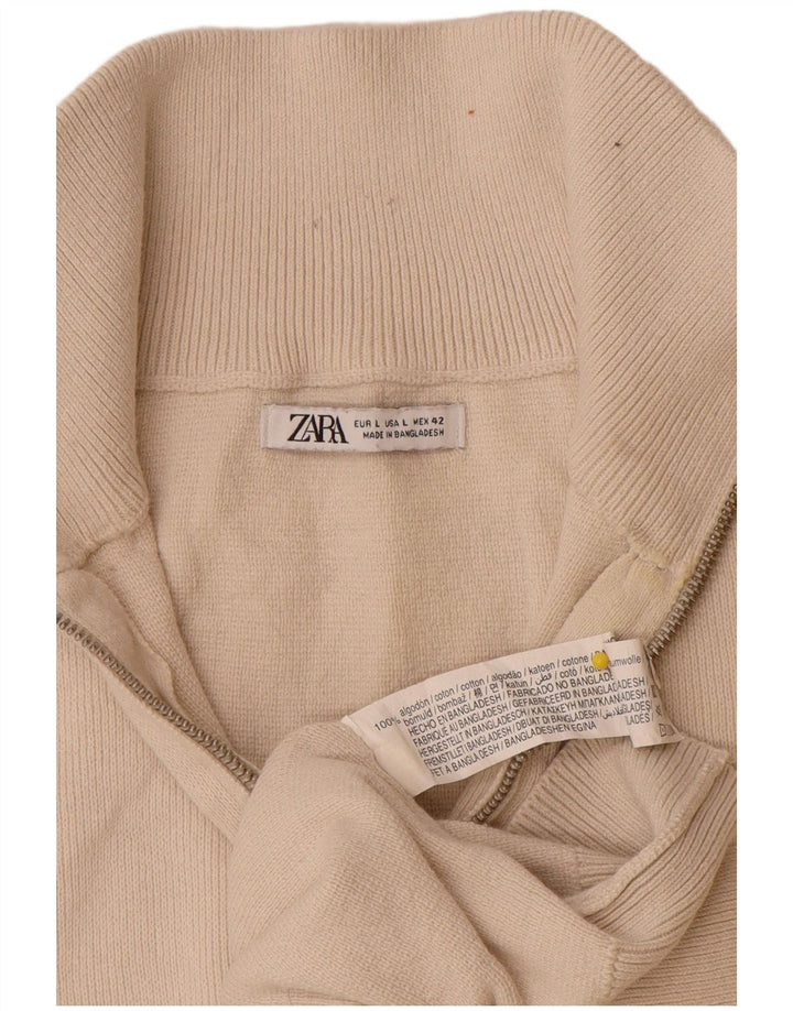 Maglione Zara da uomo con collo con zip, grande, in cotone bianco sporco