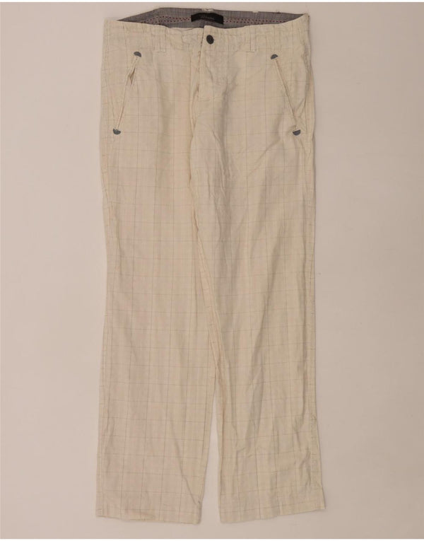 Pantaloni chino dritti da uomo Zara EU 42 Large W32 L31 Cotone a quadri beige