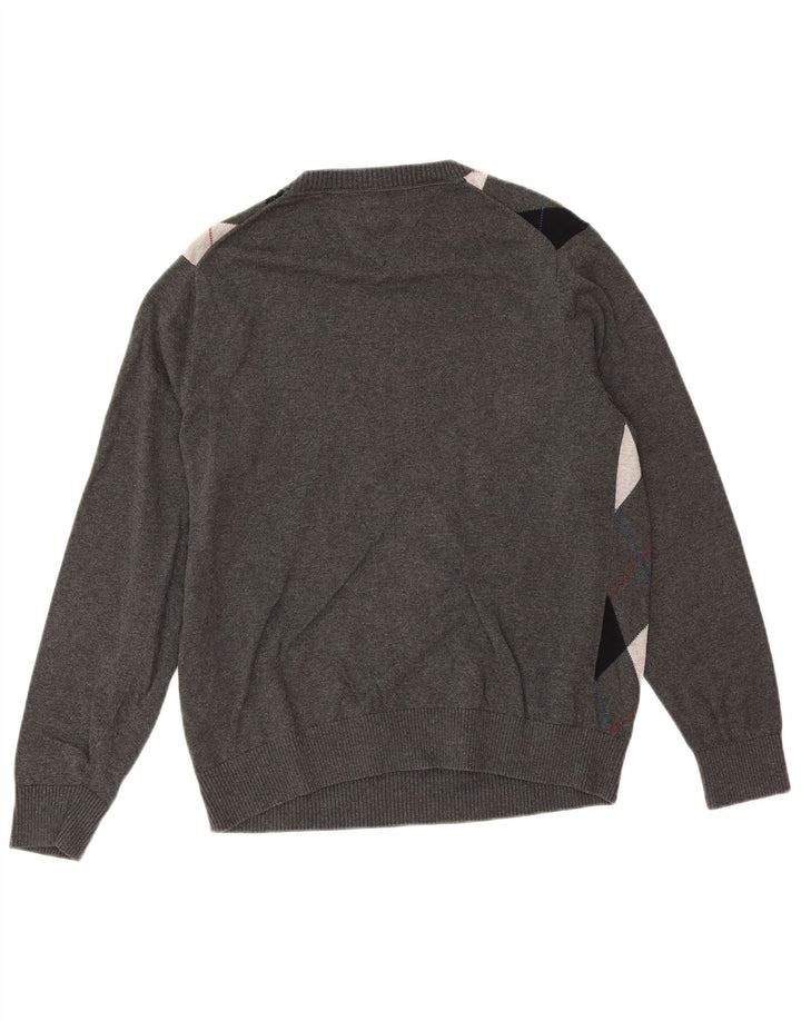 Tommy Hilfiger Uomo Maglione con scollo a V Maglione grigio medio a rombi/cotone diamante