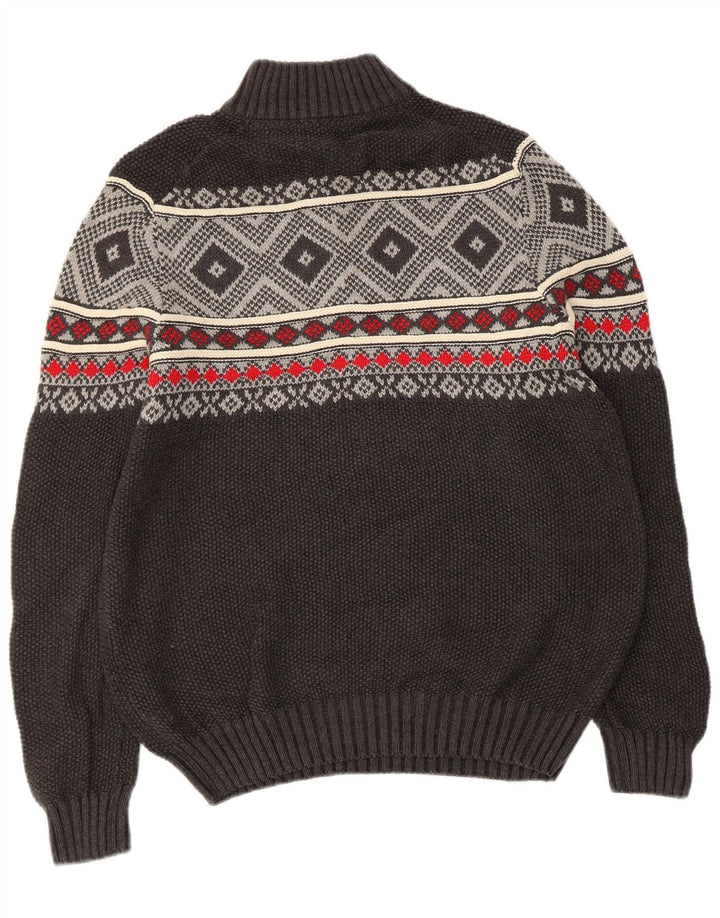 Maglione da uomo con zip e collo IZOD piccolo in cotone Fair Isle grigio