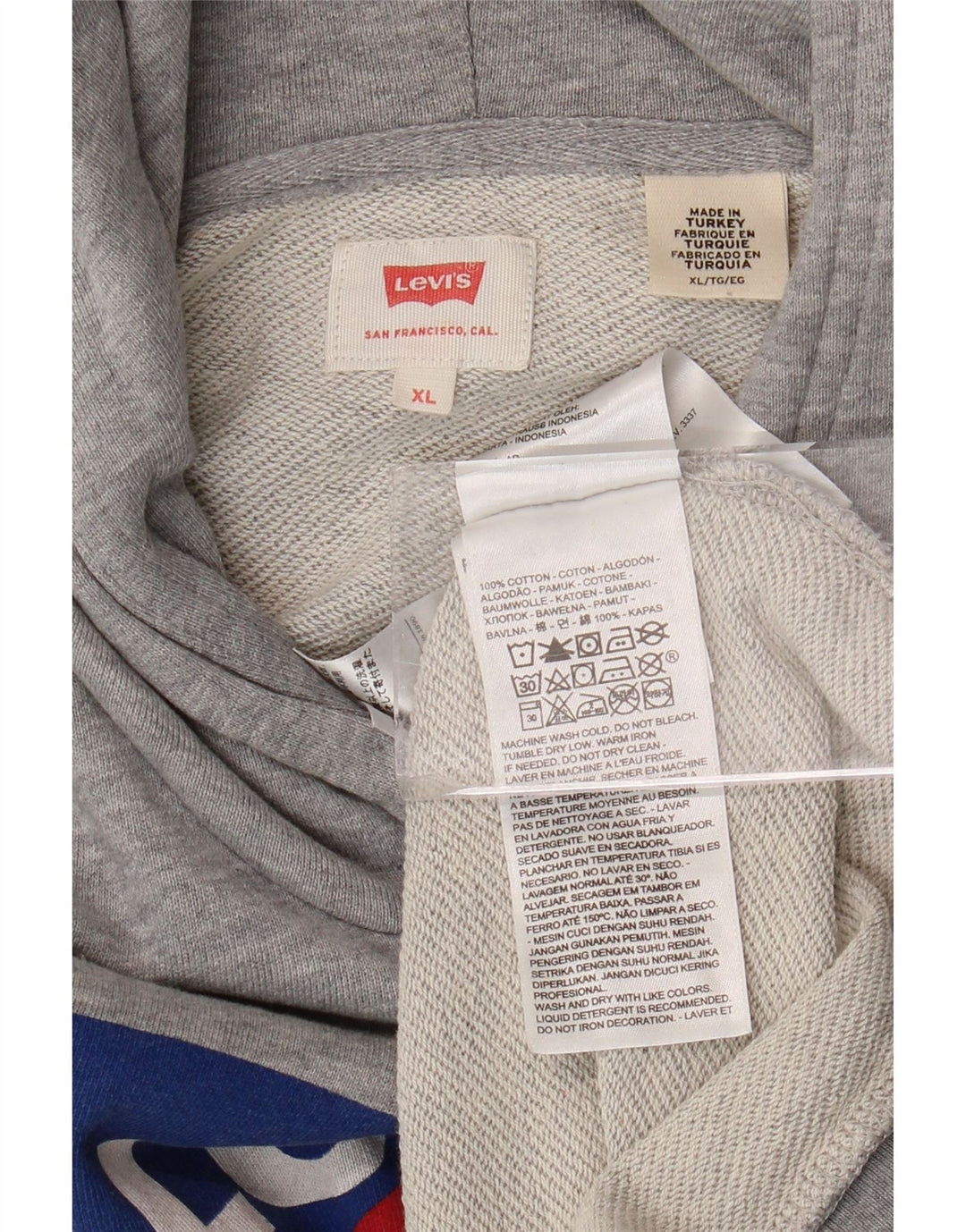 Felpa con cappuccio grafica da uomo LEVI'S XL in cotone grigio