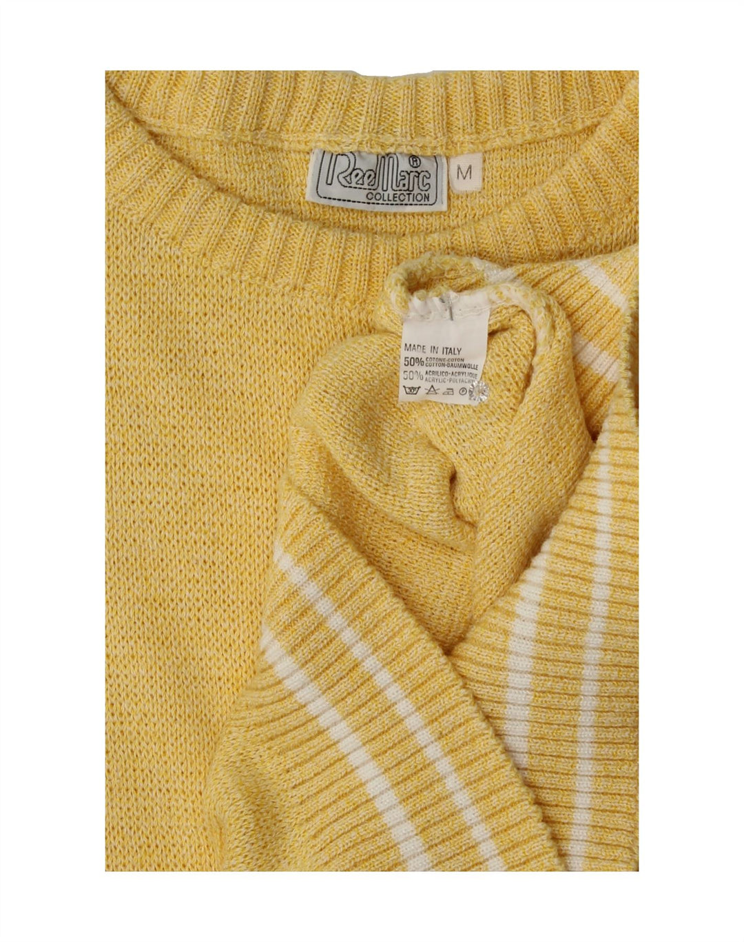 VINTAGE Mens Crew Neck Jumper Sweater Medium Yellow Cotton Vintage Vintage and Second-Hand Vintage from Messina Hembry 