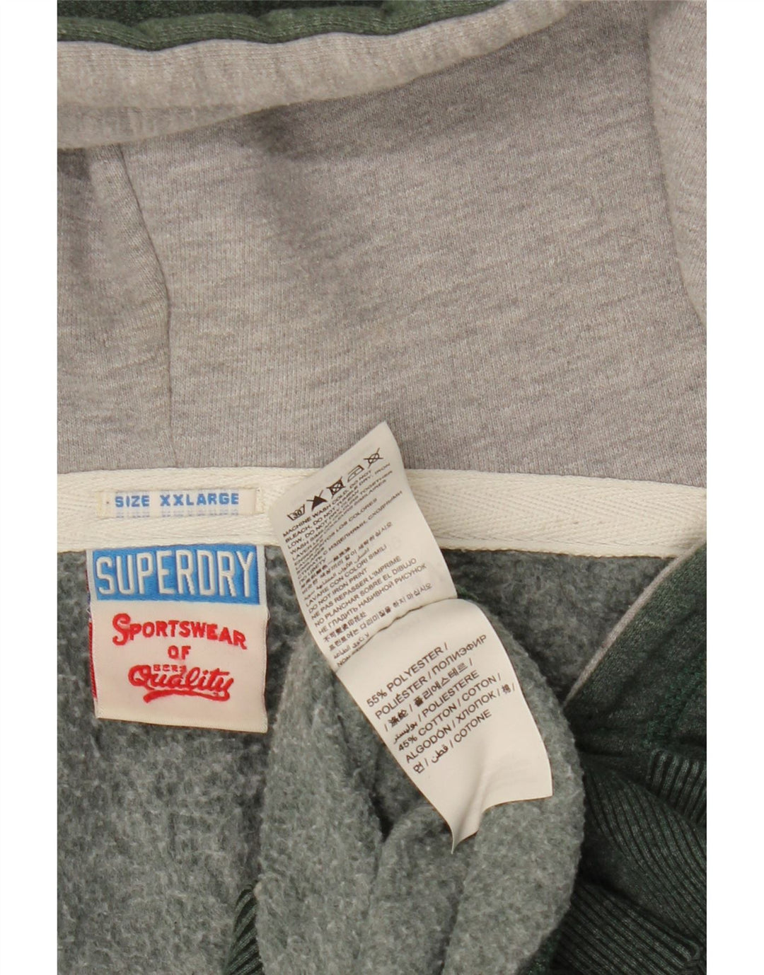 Maglione con cappuccio e zip grafica da uomo SUPERDRY 2XL poliestere kaki