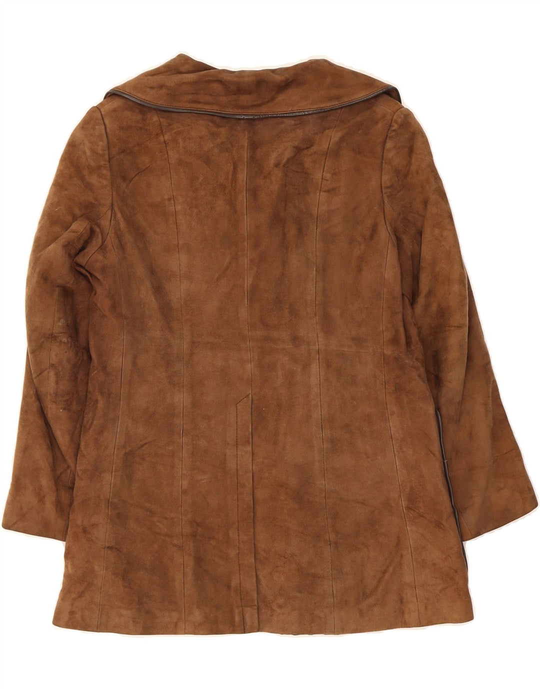 Giacca in pelle scamosciata doppio petto da donna VINTAGE UK 10 piccola marrone