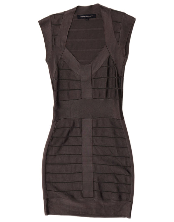 French Connection Womens Bodycon Dress UK 10 Small Grey Striped Viscose