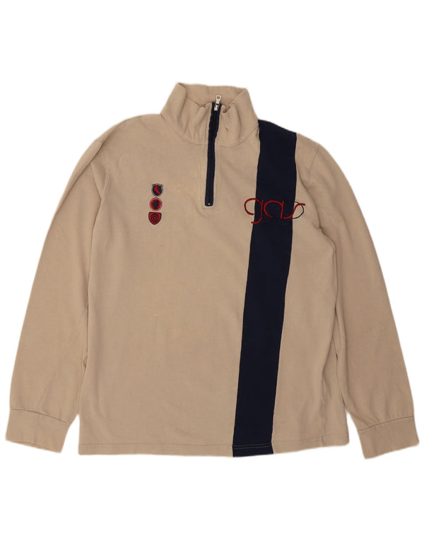 Gas Felpa con collo con zip grafica da uomo Maglione 2XL Beige Colourblock