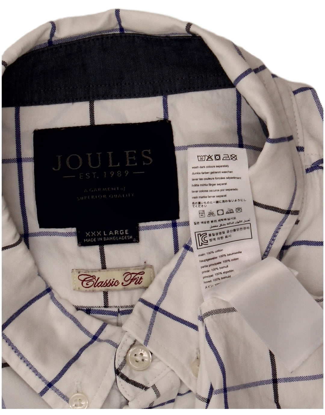 Camicia Joules da uomo vestibilità classica 3XL cotone a quadri bianchi