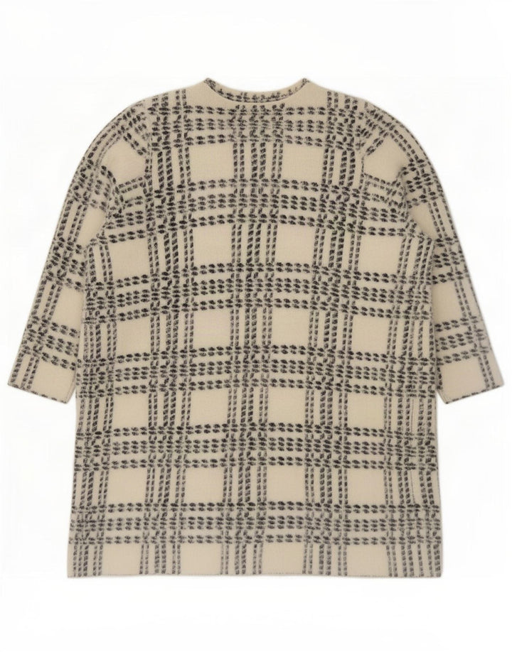 Maglione cardigan lungo da donna Marks & Spencer UK 14 medio bianco a quadri